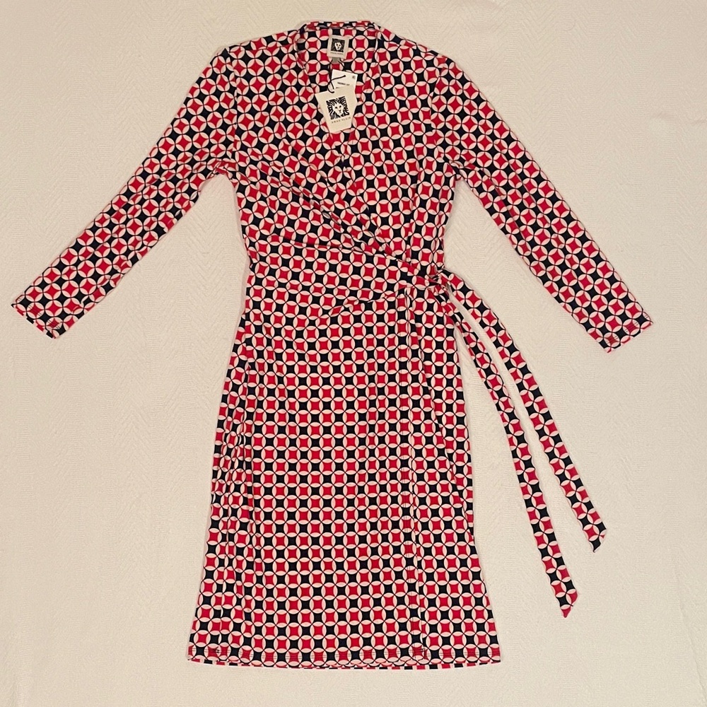 Anne Klein Red and Black Checkered Long Sleeve Dress